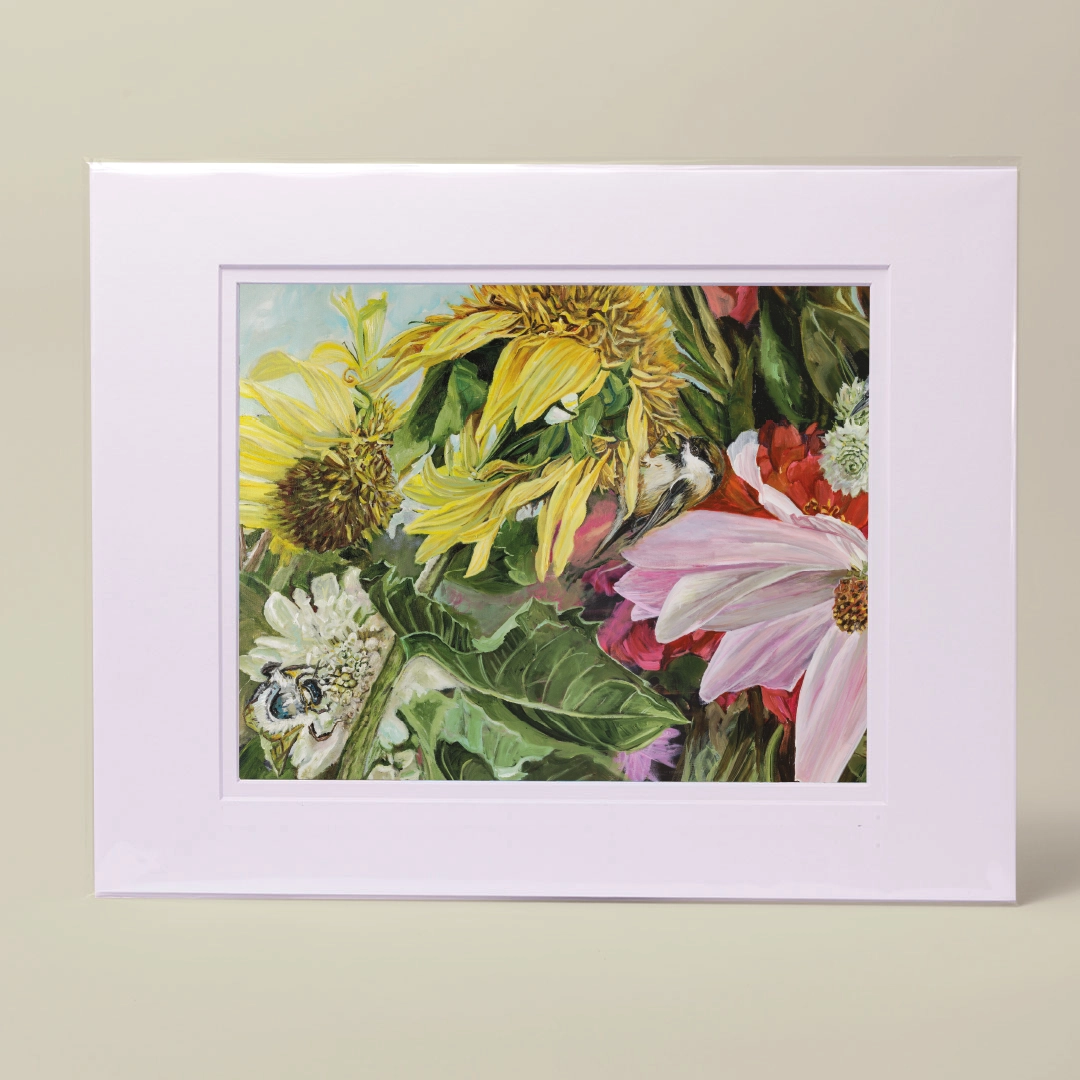 "Afternoon Delight" I Print from Secret Garden Collection Featuring White Bee & Chickadee 