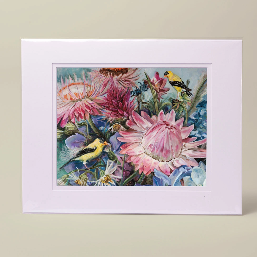 Secret Garden Collection Golden Dreams Matted Print Featuring two Goldfinch l