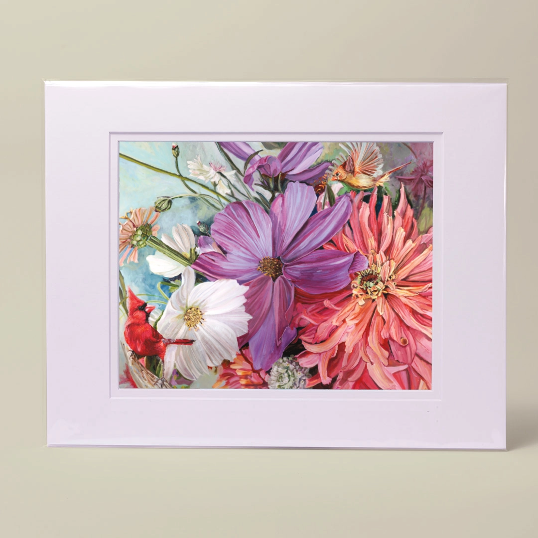 Secret Garden Collection Radiant Love Matted Print Featuring Cardinal