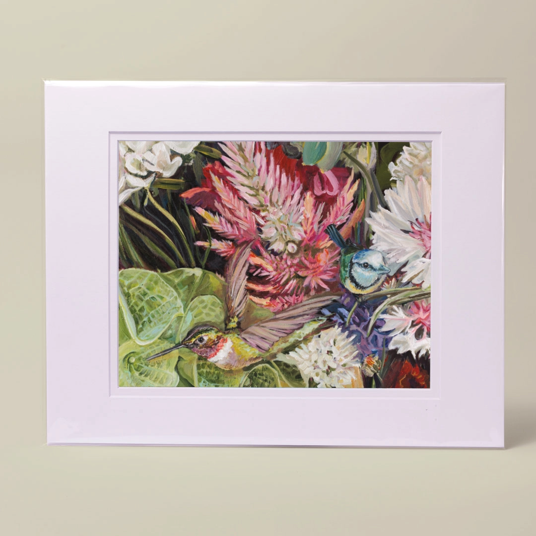 Secret Garden Collection Royal Gates Matted Print Featuring Humming Bird & Eurasian Blue